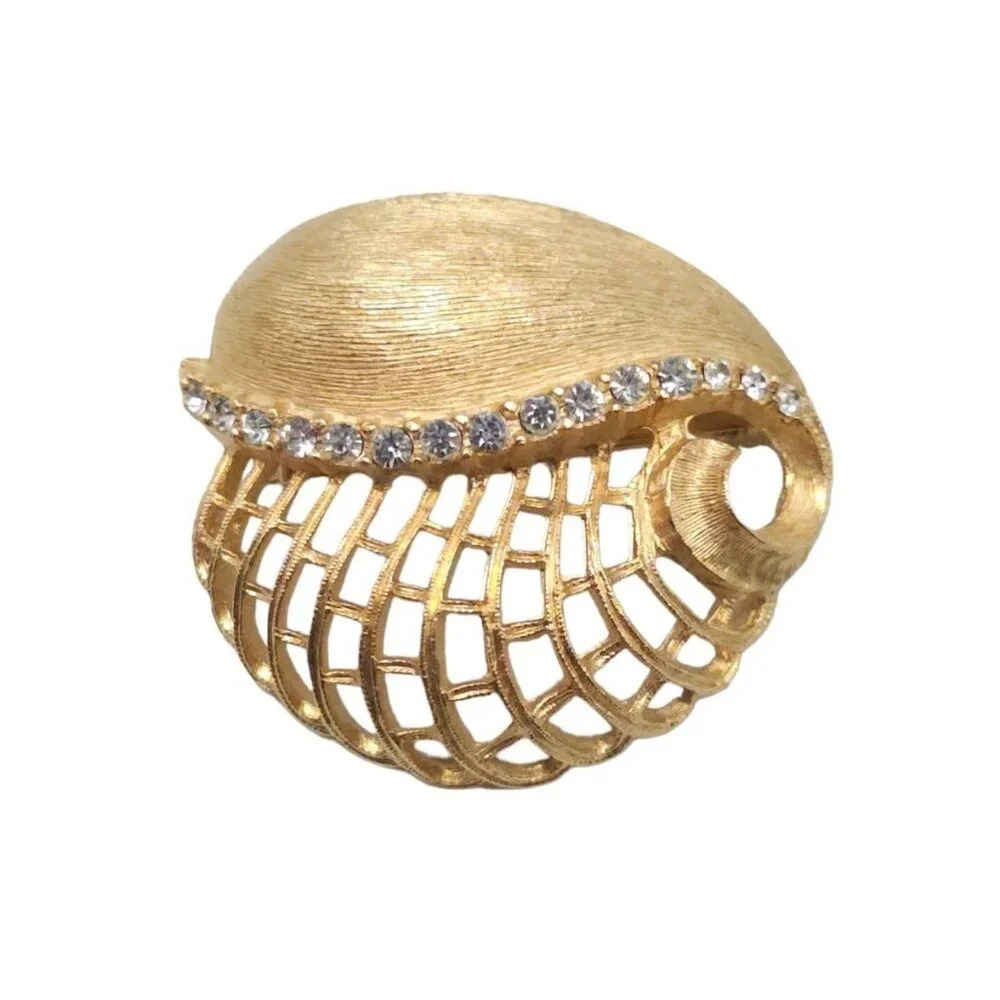 Ultracraft Clear Rhinestone Woven Lattice Modernist Brooch Pin Gold Tone VTG